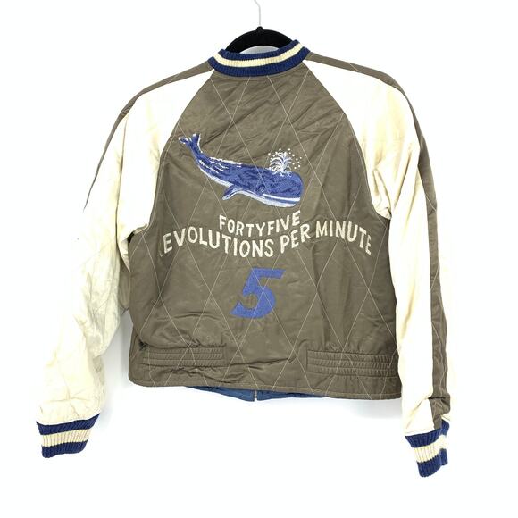 45 Revolutions Per Minute Men's Approx Sz S Bomber Jacket Embroidered Reversible - Picture 2 of 10